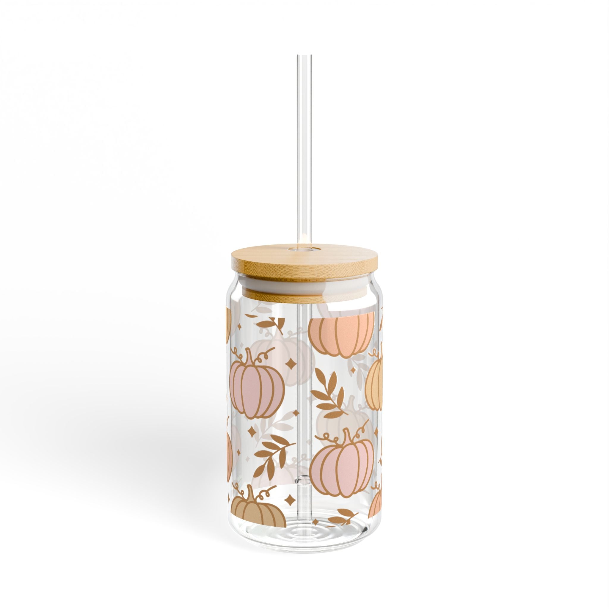 Pastel Pumpkins Fall 16oz Glass Can