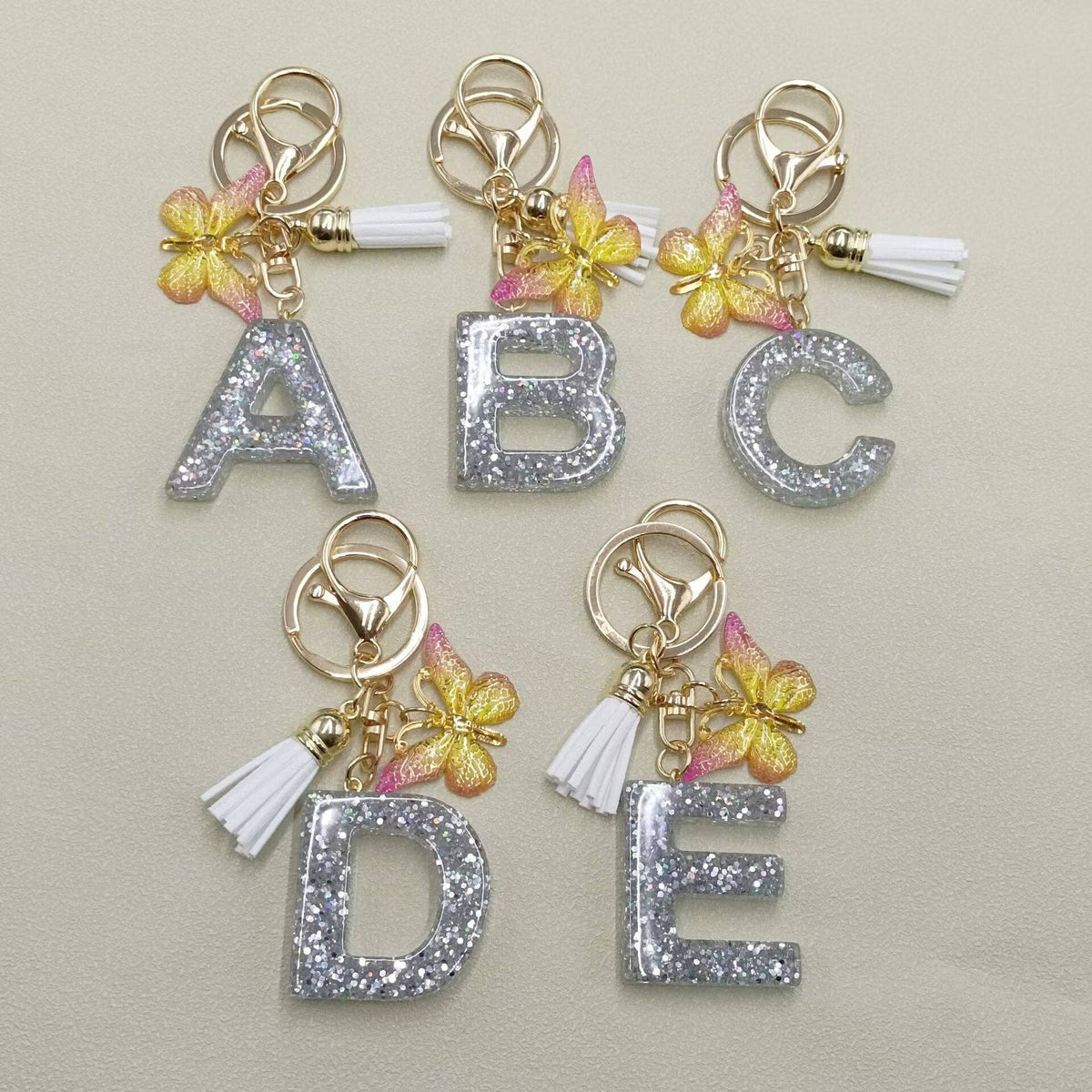 Resin Glitter Initials Keychain | Silver
