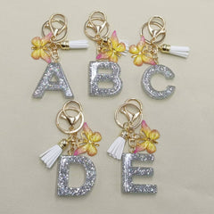 Resin Glitter Initials Keychain | Silver