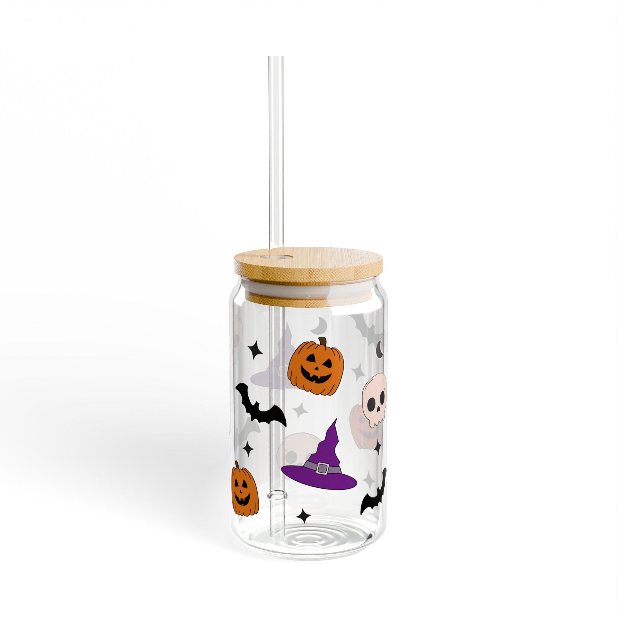 Pumpkin Skull Halloween 16oz Glass Can