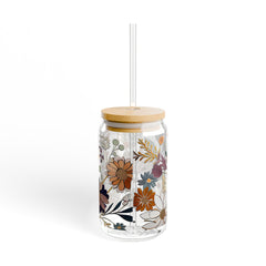 Vintage Floral 16oz Glass Can