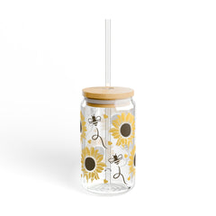 Sunflowers & Bees 16oz Glass Can