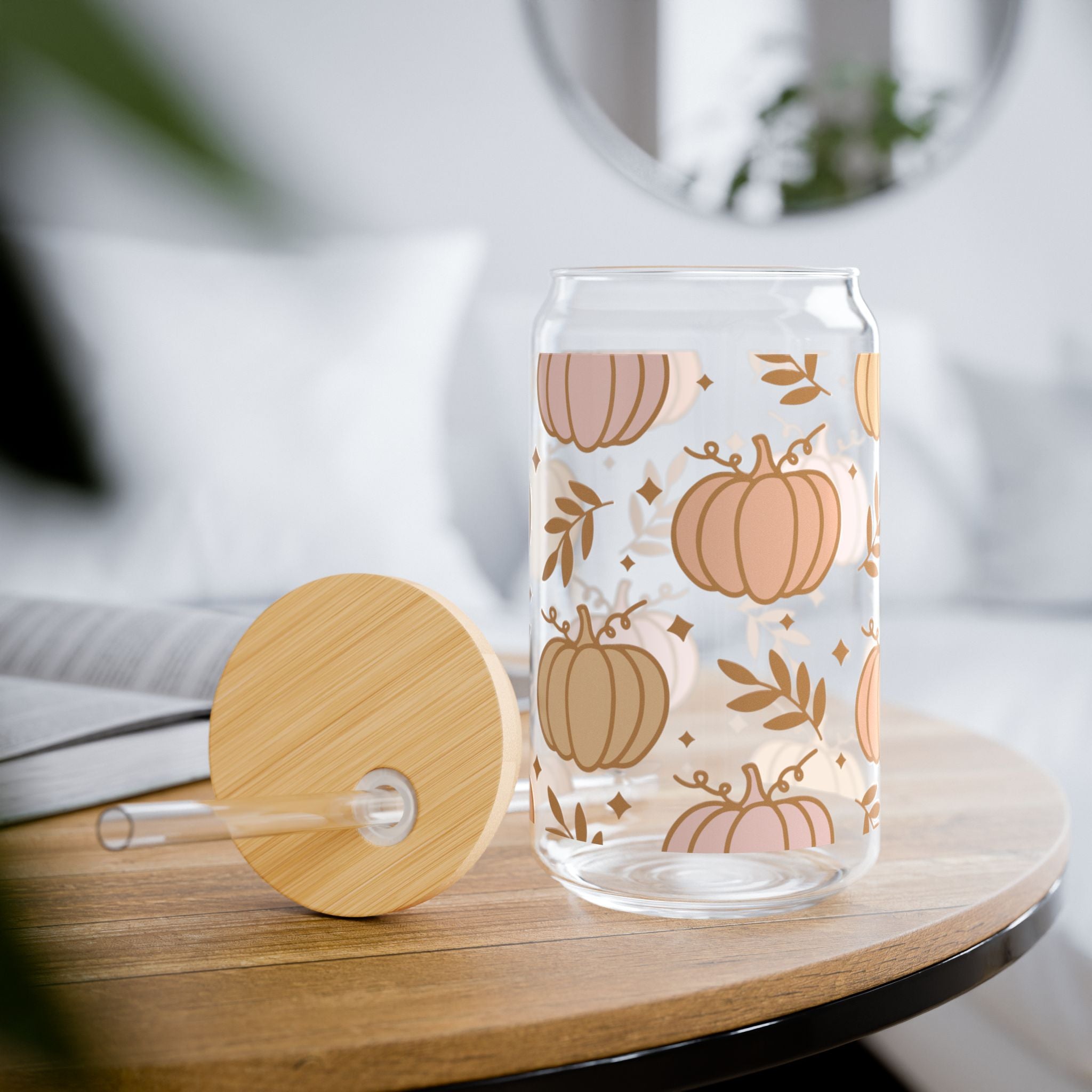 Pastel Pumpkins Fall 16oz Glass Can