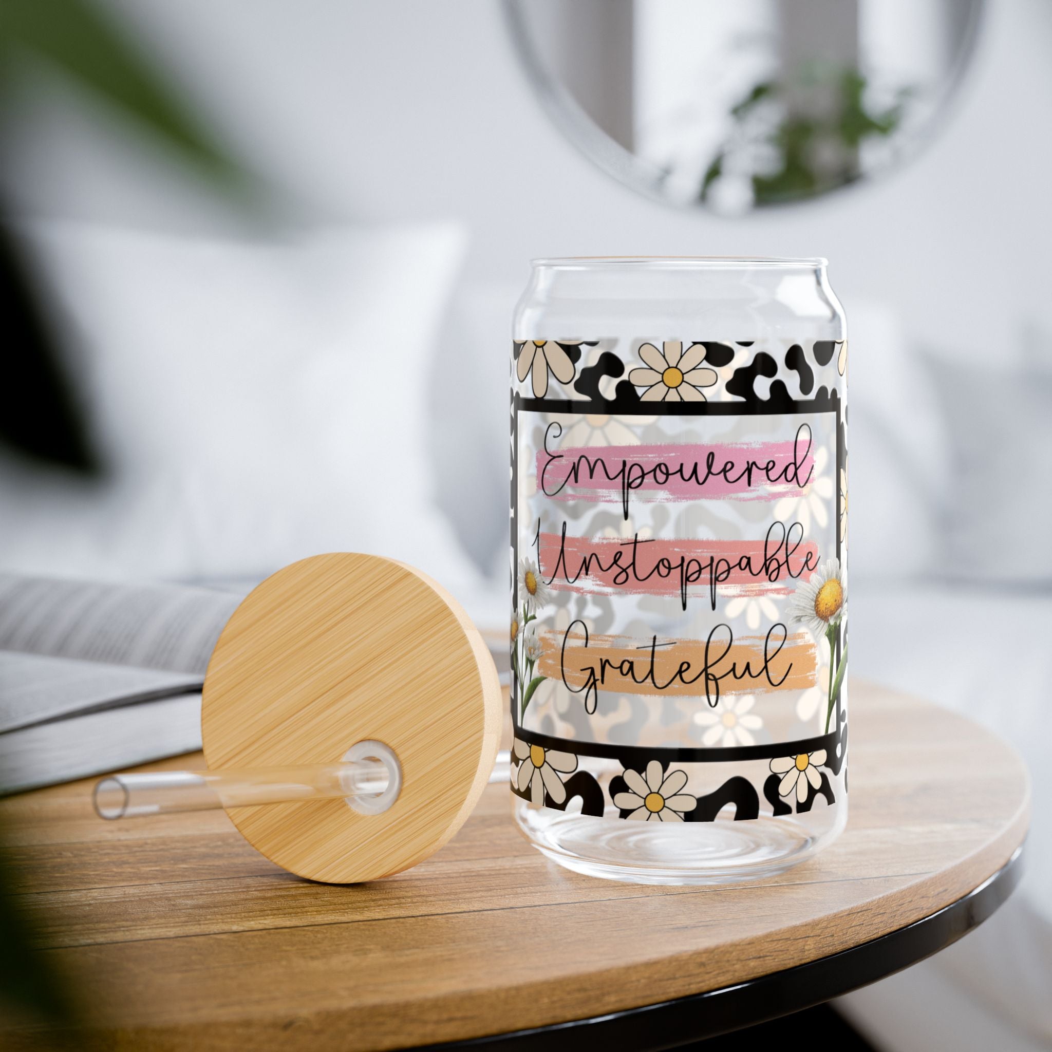 Empowered Unstoppable Grateful 16oz Glass Can