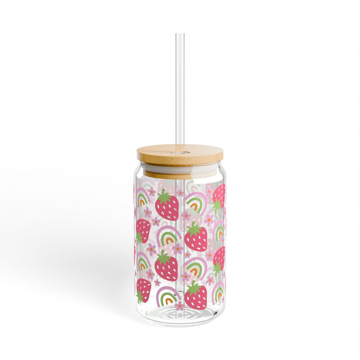 Strawberries And Rainbows 16oz Glass Can