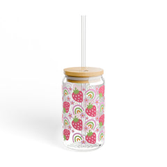 Strawberries And Rainbows 16oz Glass Can