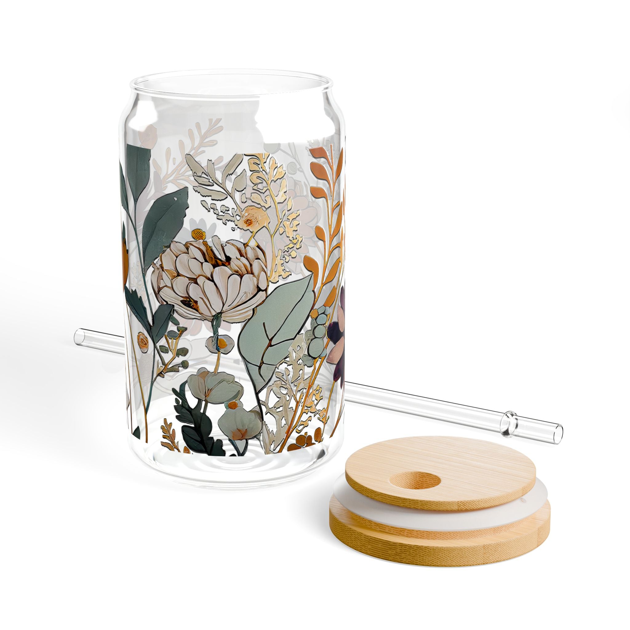Vintage Floral 16oz Glass Can