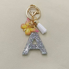 Resin Glitter Initials Keychain | Silver