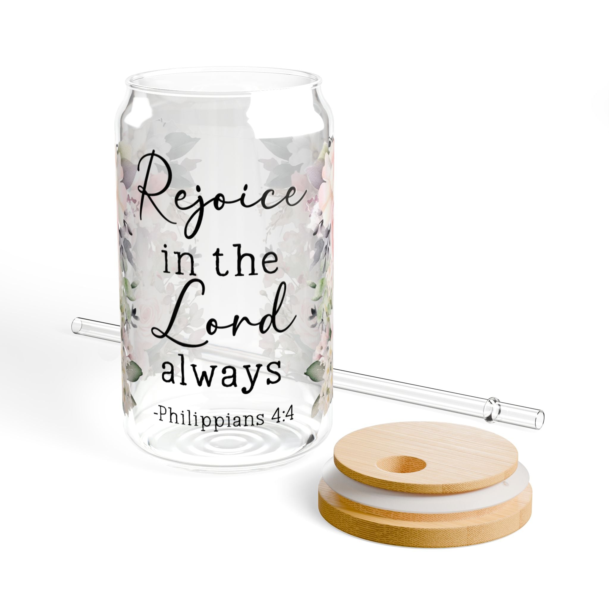 Rejoice In The Lord 16oz Glass Can
