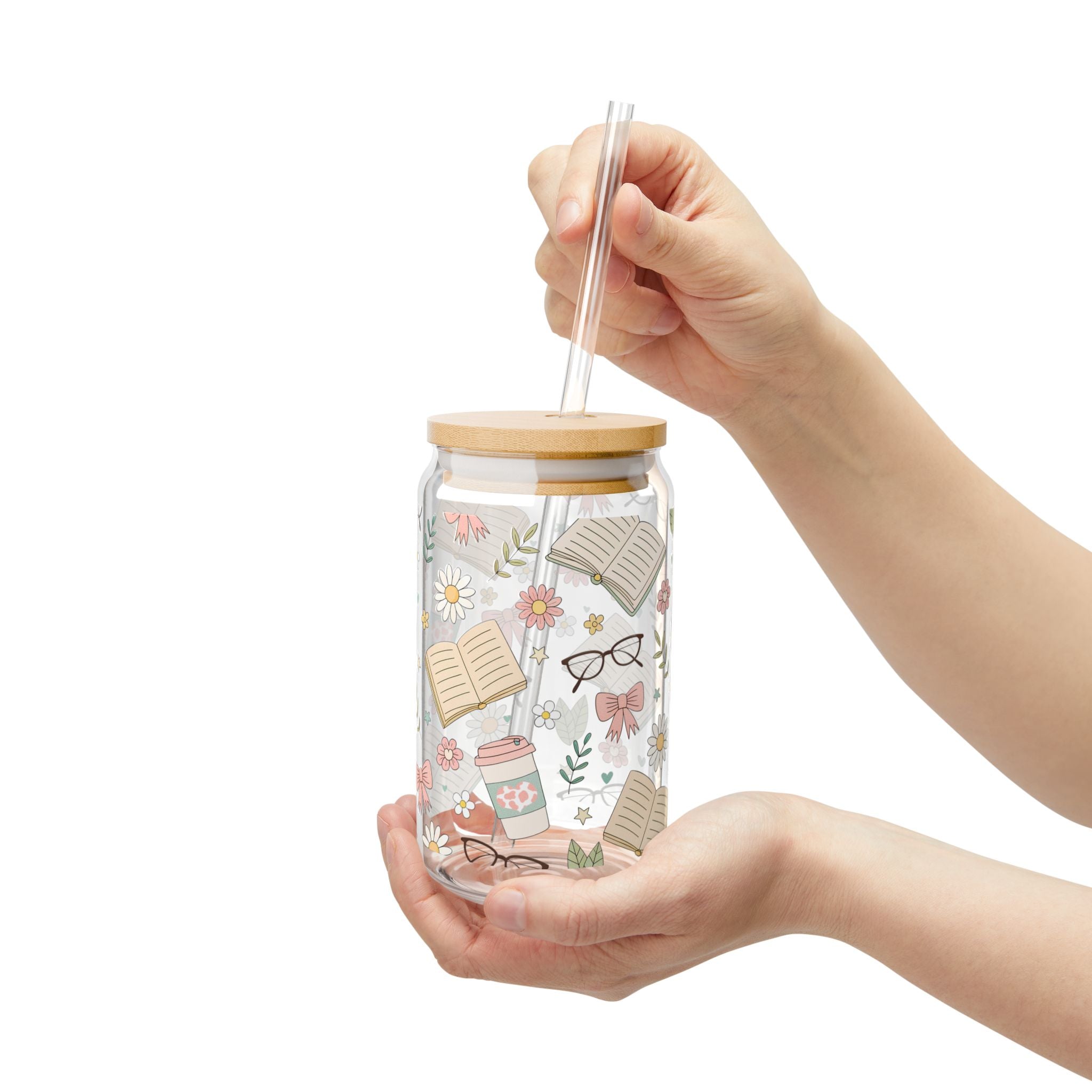 Floral Bookish 16oz Glass Can