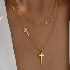 Layered Cross Necklace - Gold