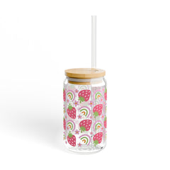 Strawberries And Rainbows 16oz Glass Can