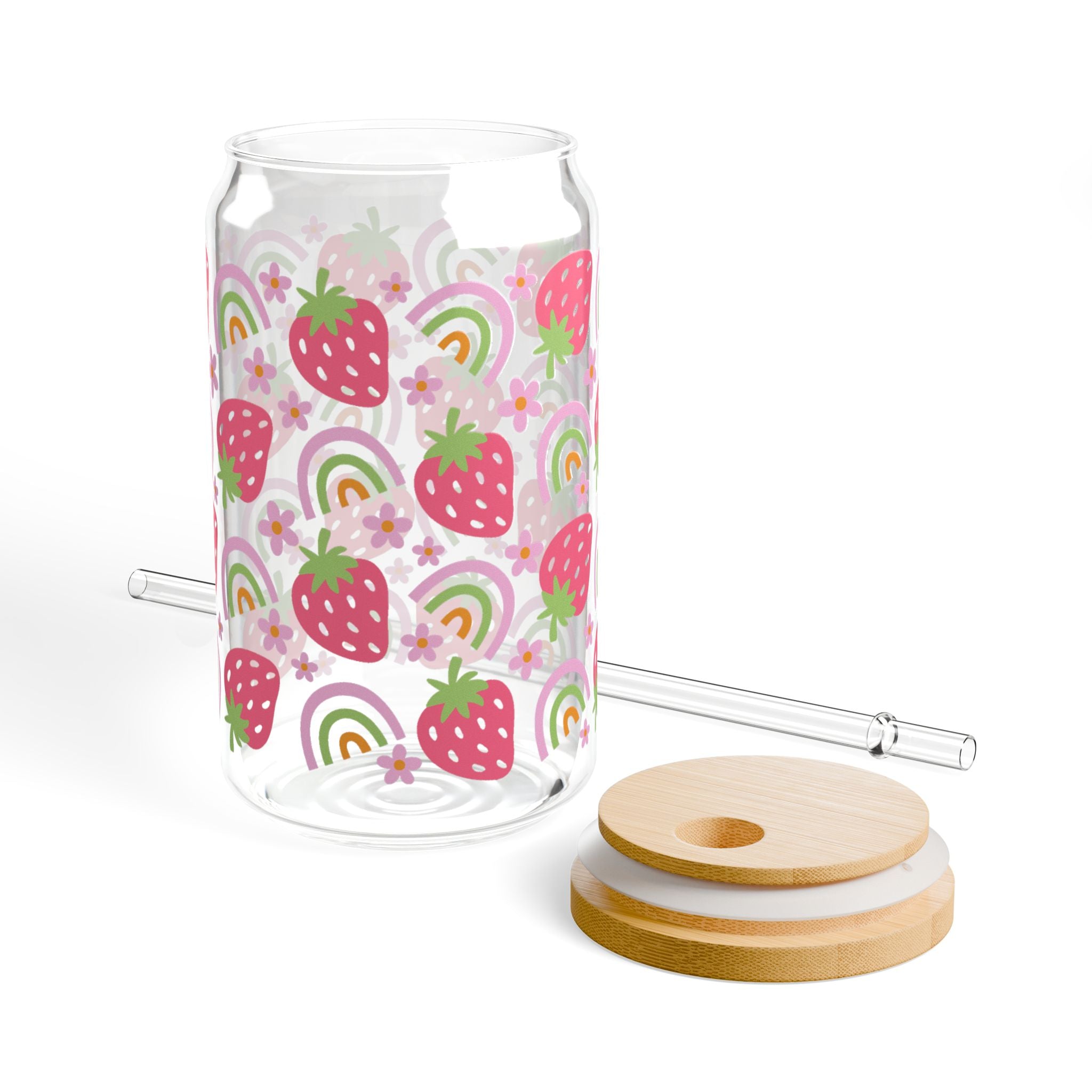 Strawberries And Rainbows 16oz Glass Can