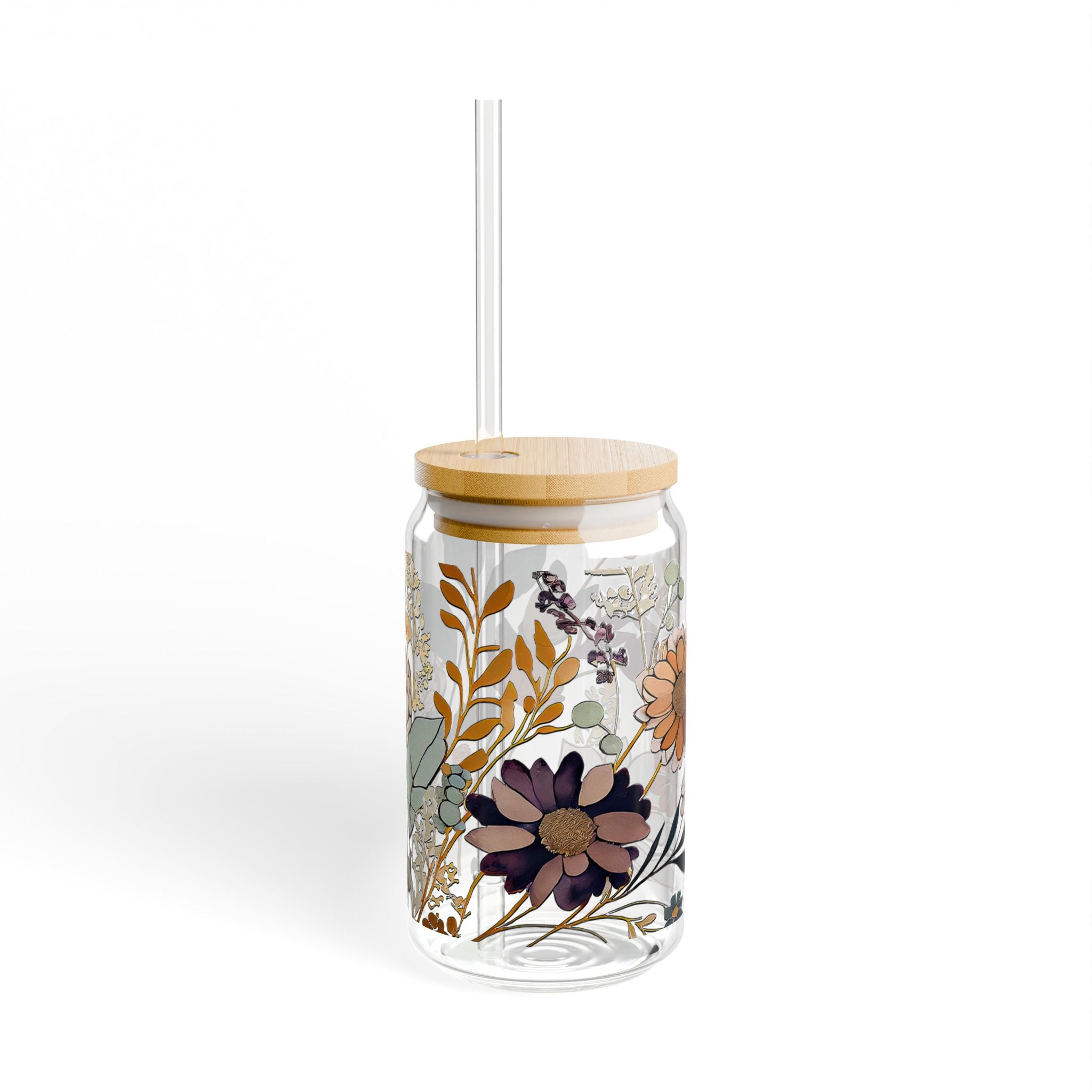 Vintage Floral 16oz Glass Can