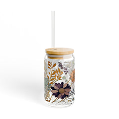 Vintage Floral 16oz Glass Can