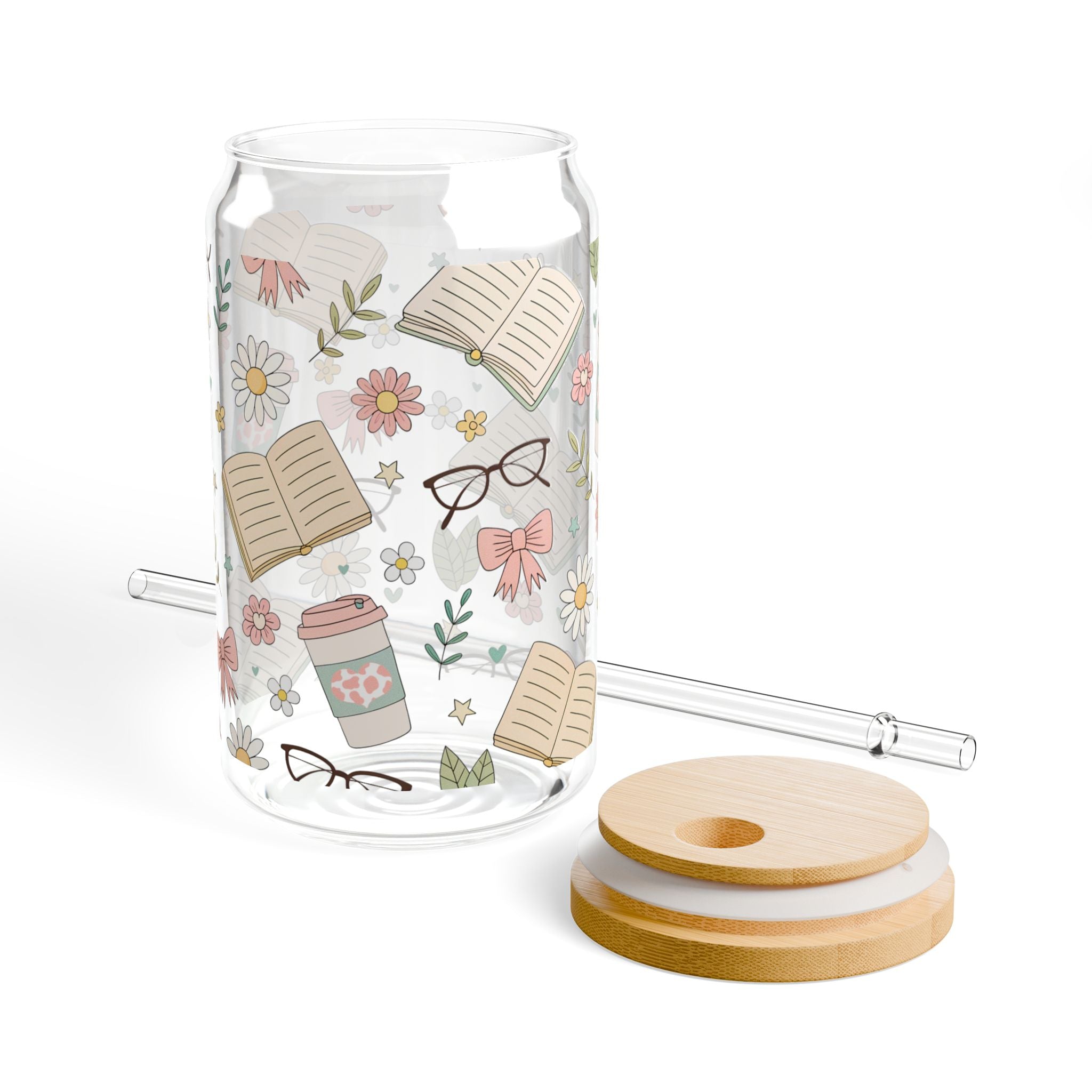 Floral Bookish 16oz Glass Can