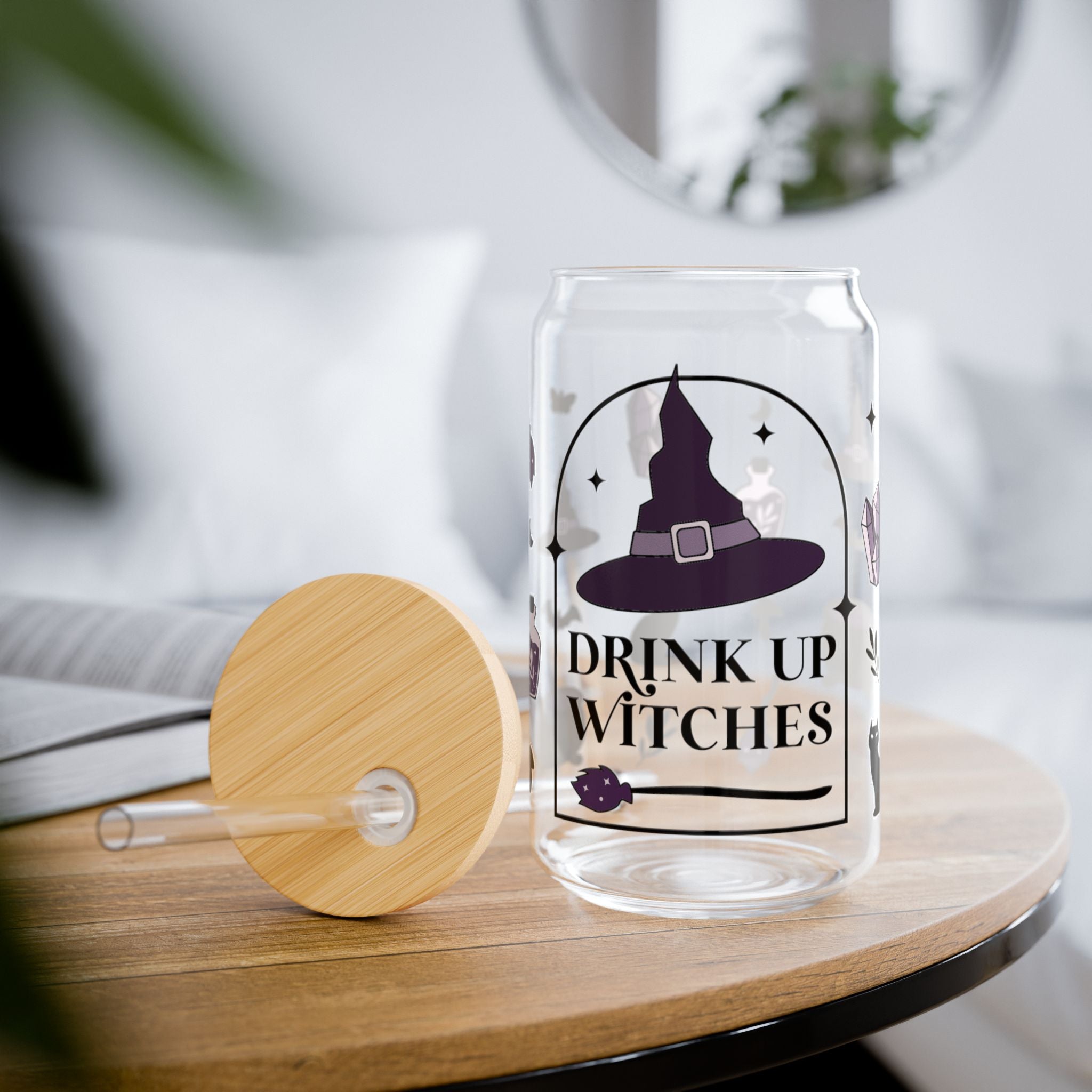 Drink Up Witches Halloween 16oz Glass Can