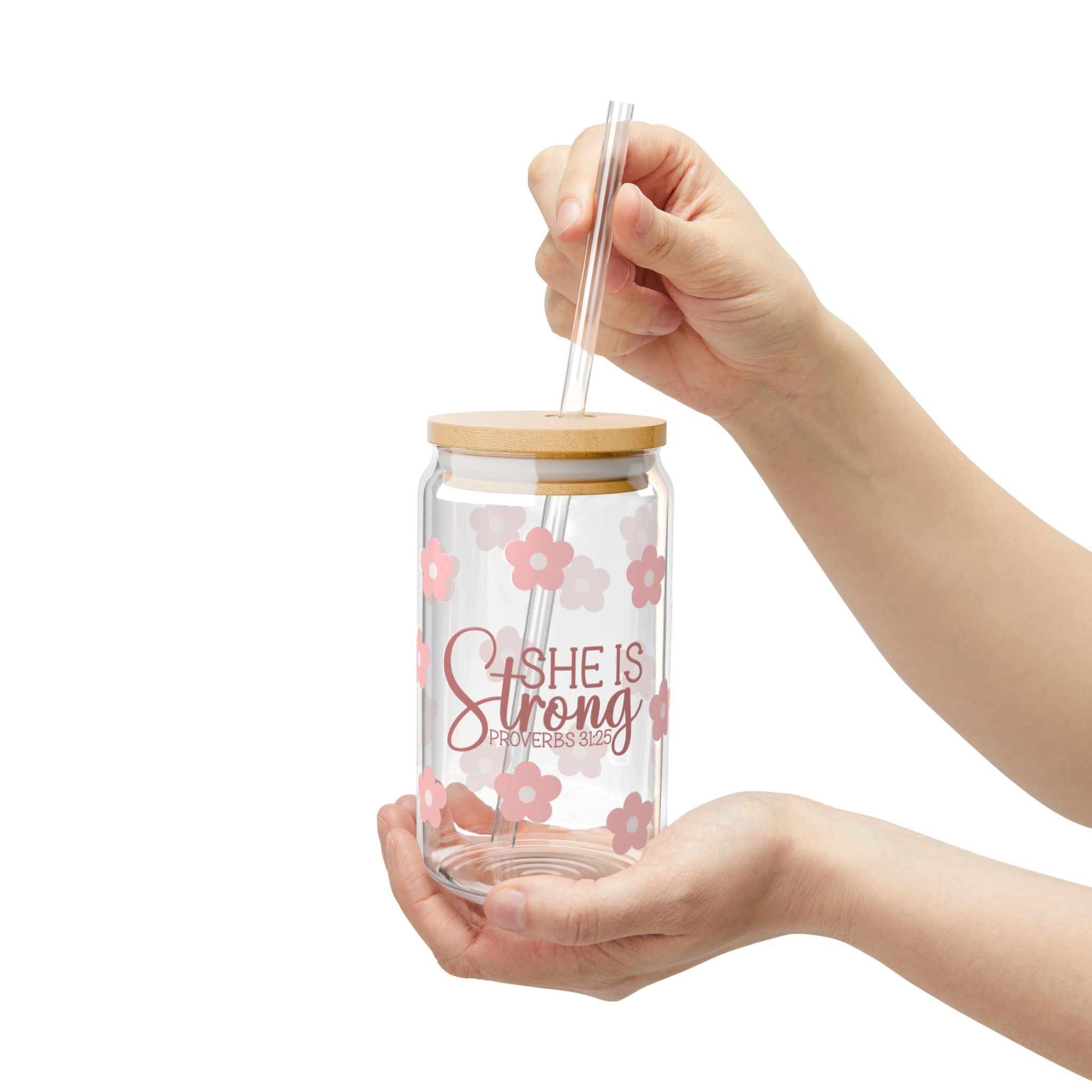She Is Strong 16oz Glass Can
