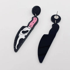 Ghost Face Pink Knife Post Earrings