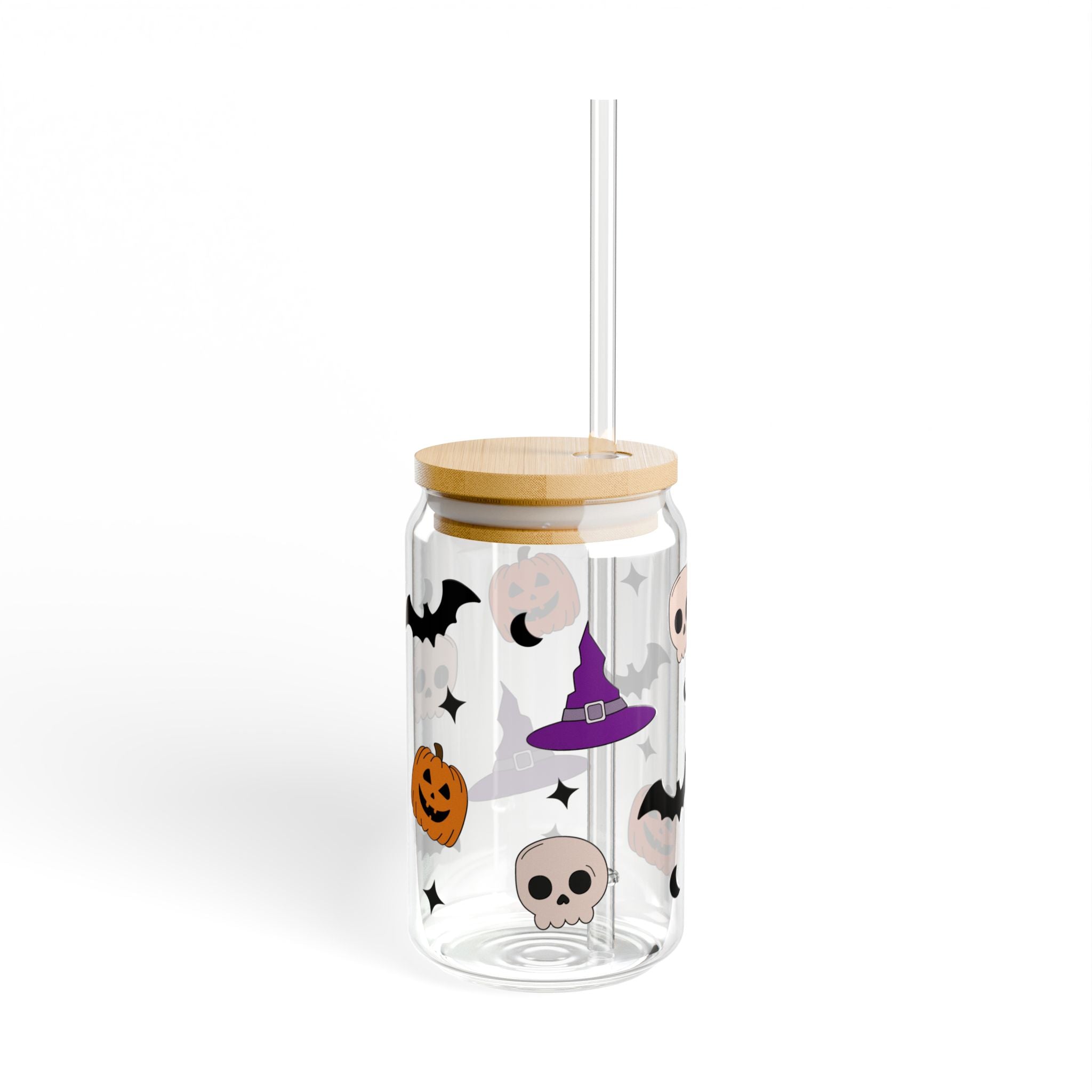 Pumpkin Skull Halloween 16oz Glass Can