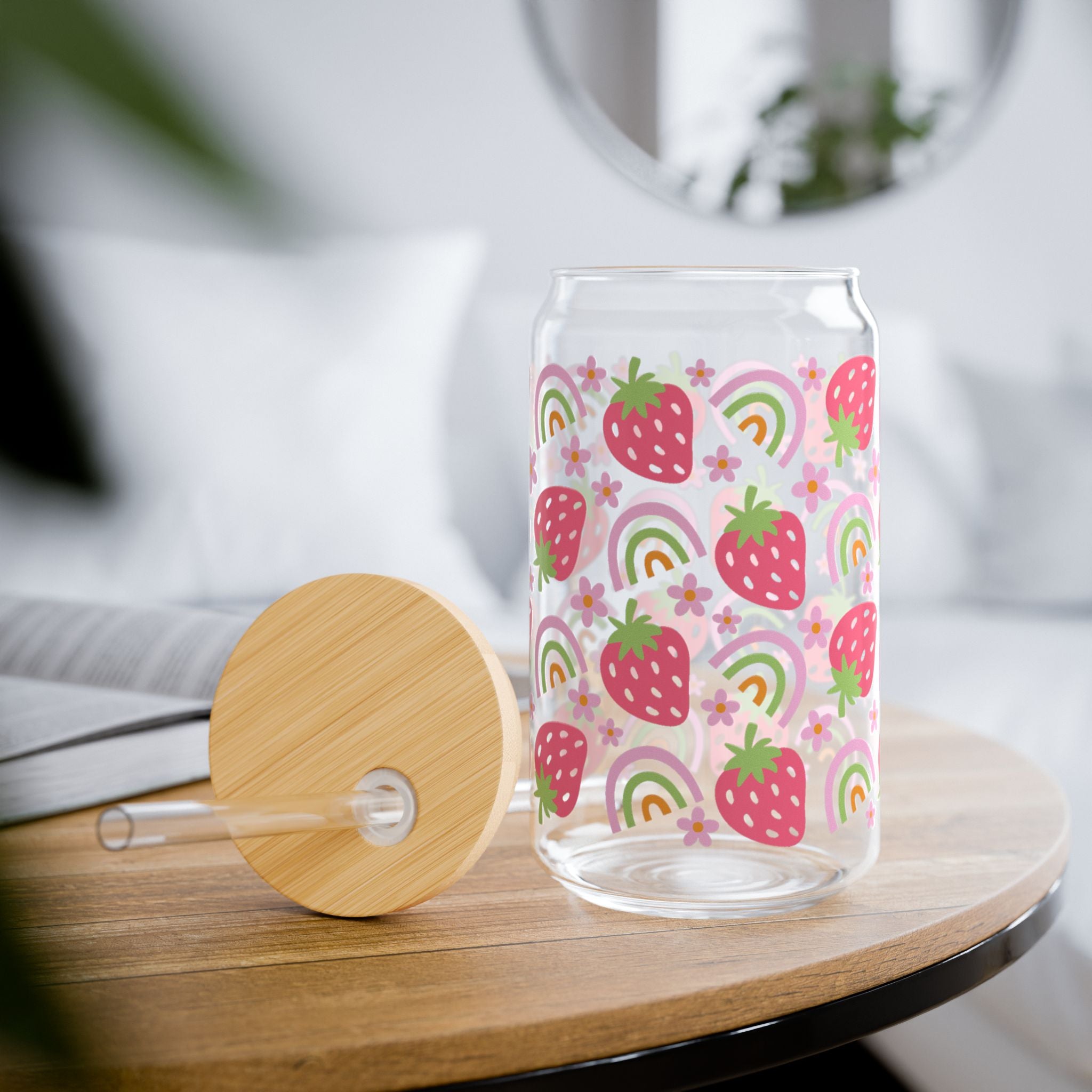 Strawberries And Rainbows 16oz Glass Can