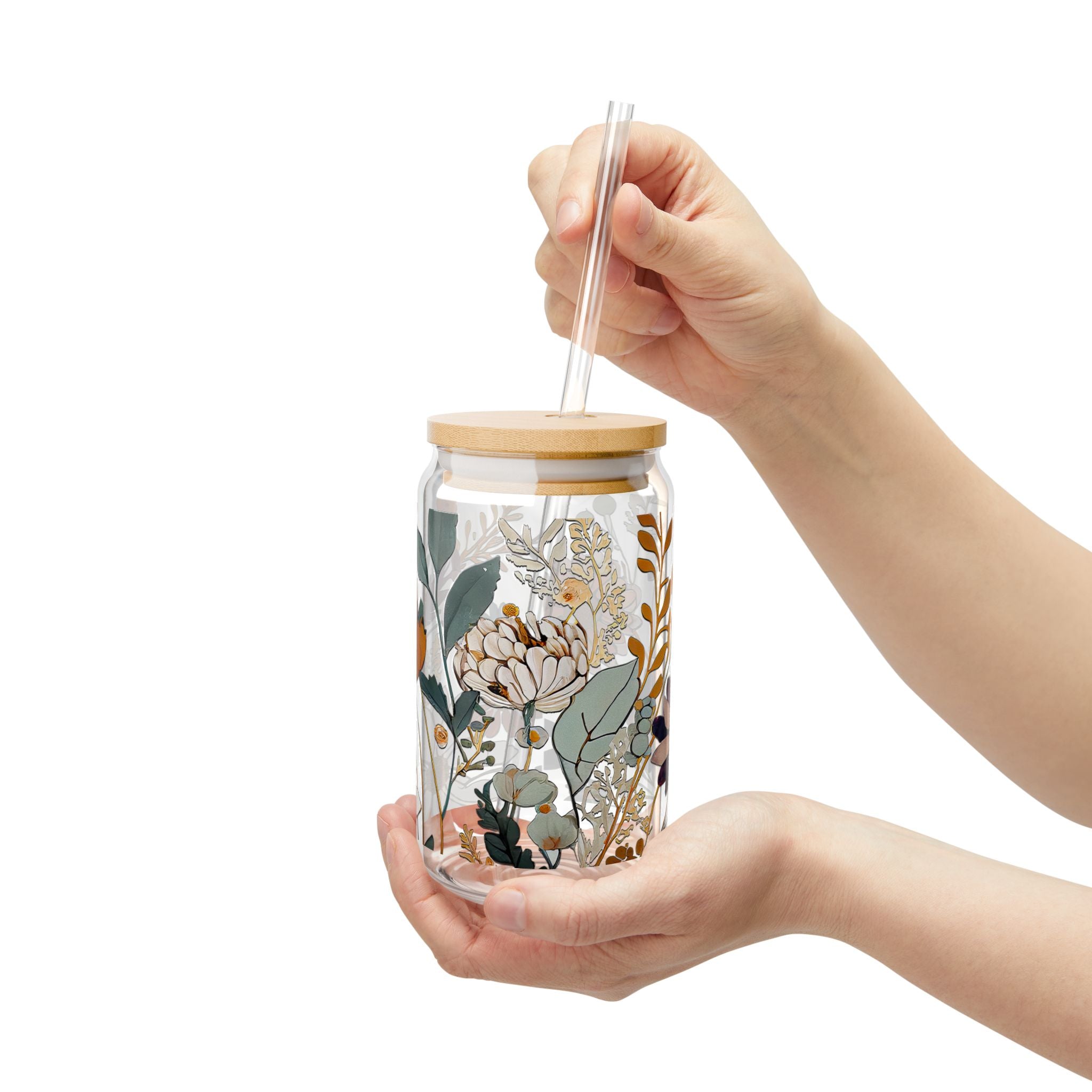 Vintage Floral 16oz Glass Can