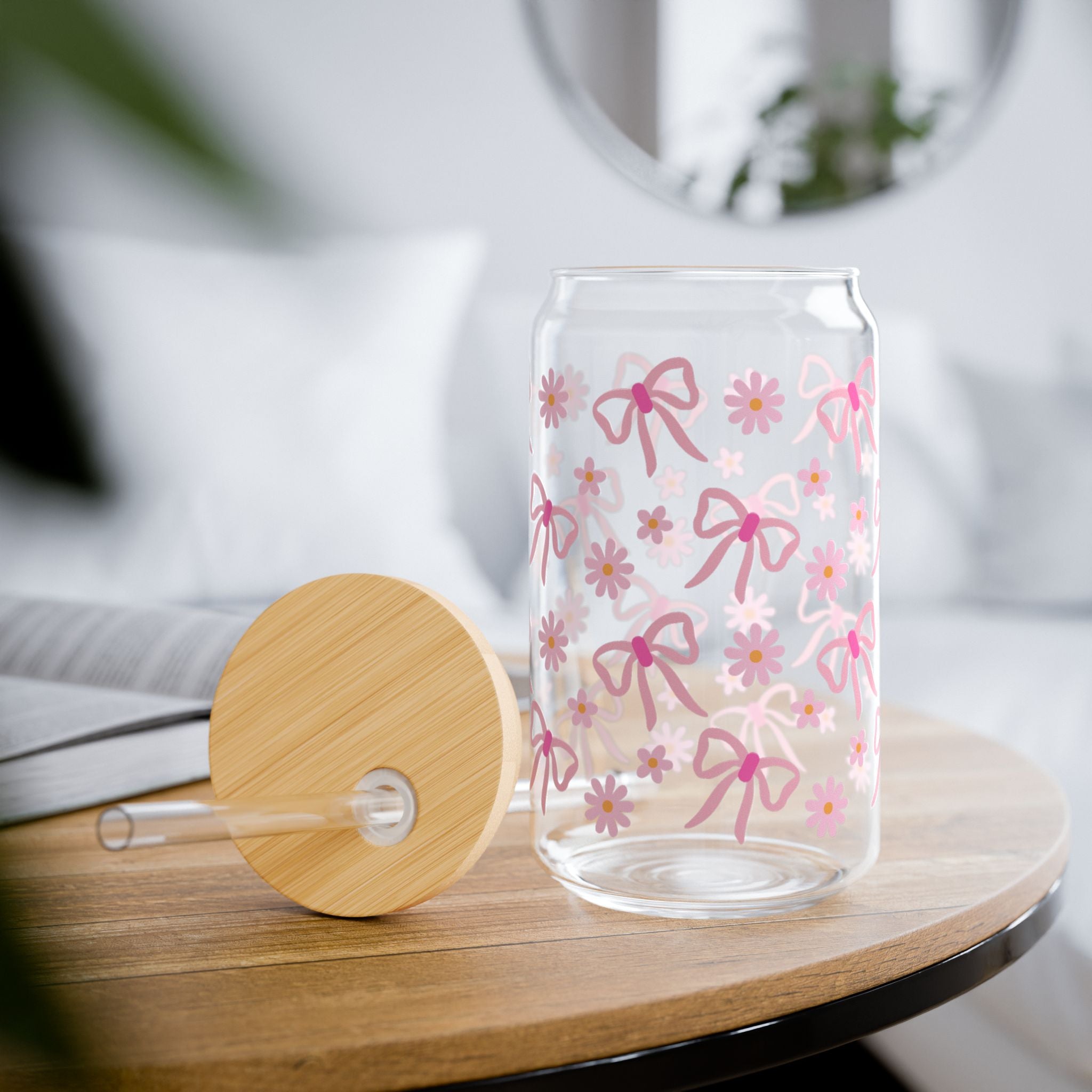 Coquette Bows 16oz Glass Can