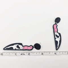 Ghost Face Pink Knife Post Earrings