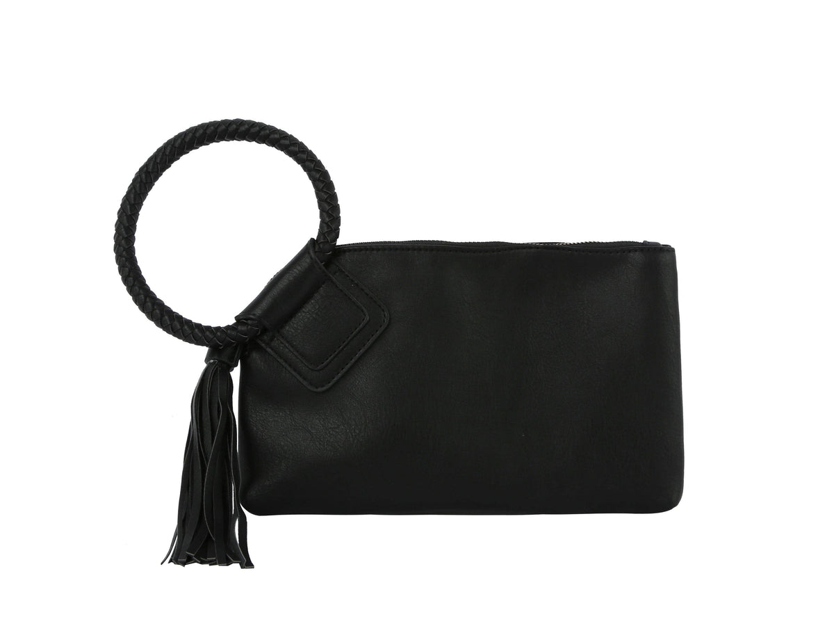 Monogrammed Braided Ring Handle Wristlet Clutch