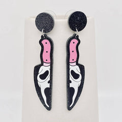 Ghost Face Pink Knife Post Earrings