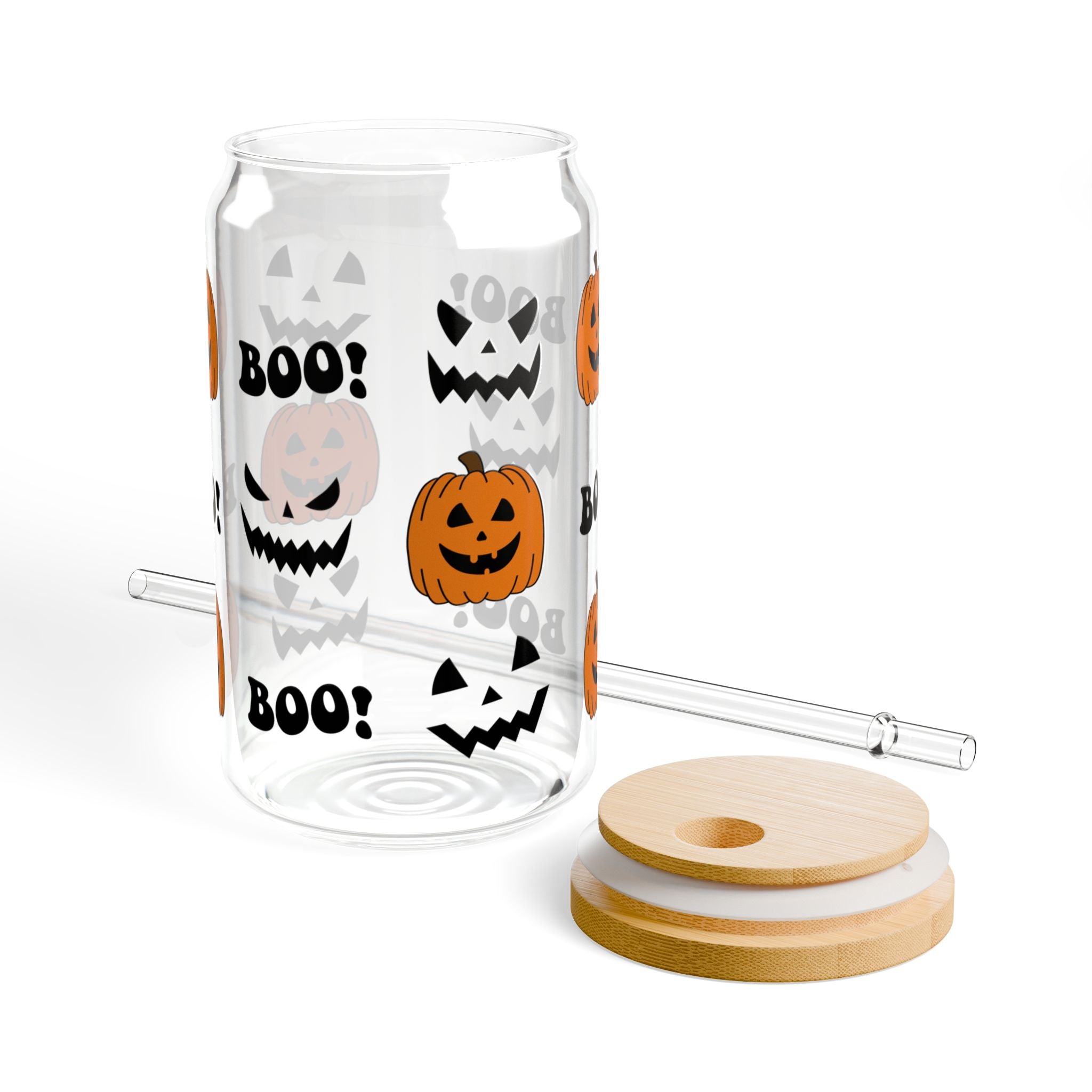 Jack-O-Lantern 16oz Glass Can