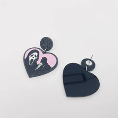 Ghost Face Acrylic Heart-Shaped Earrings
