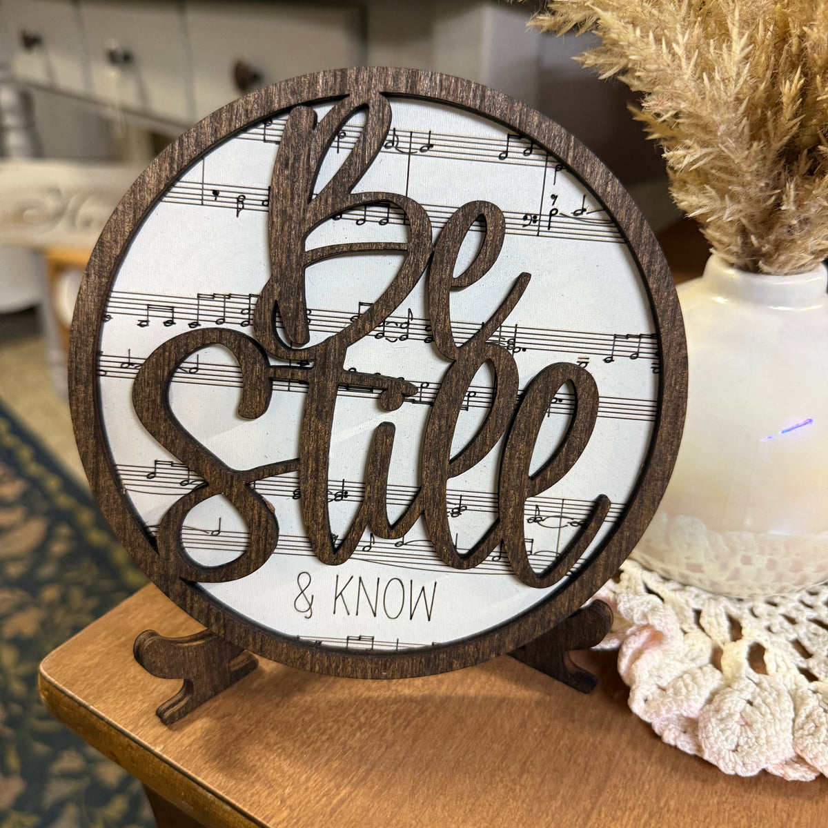 Be Still & Know Lyric Wood Sign | Espresso