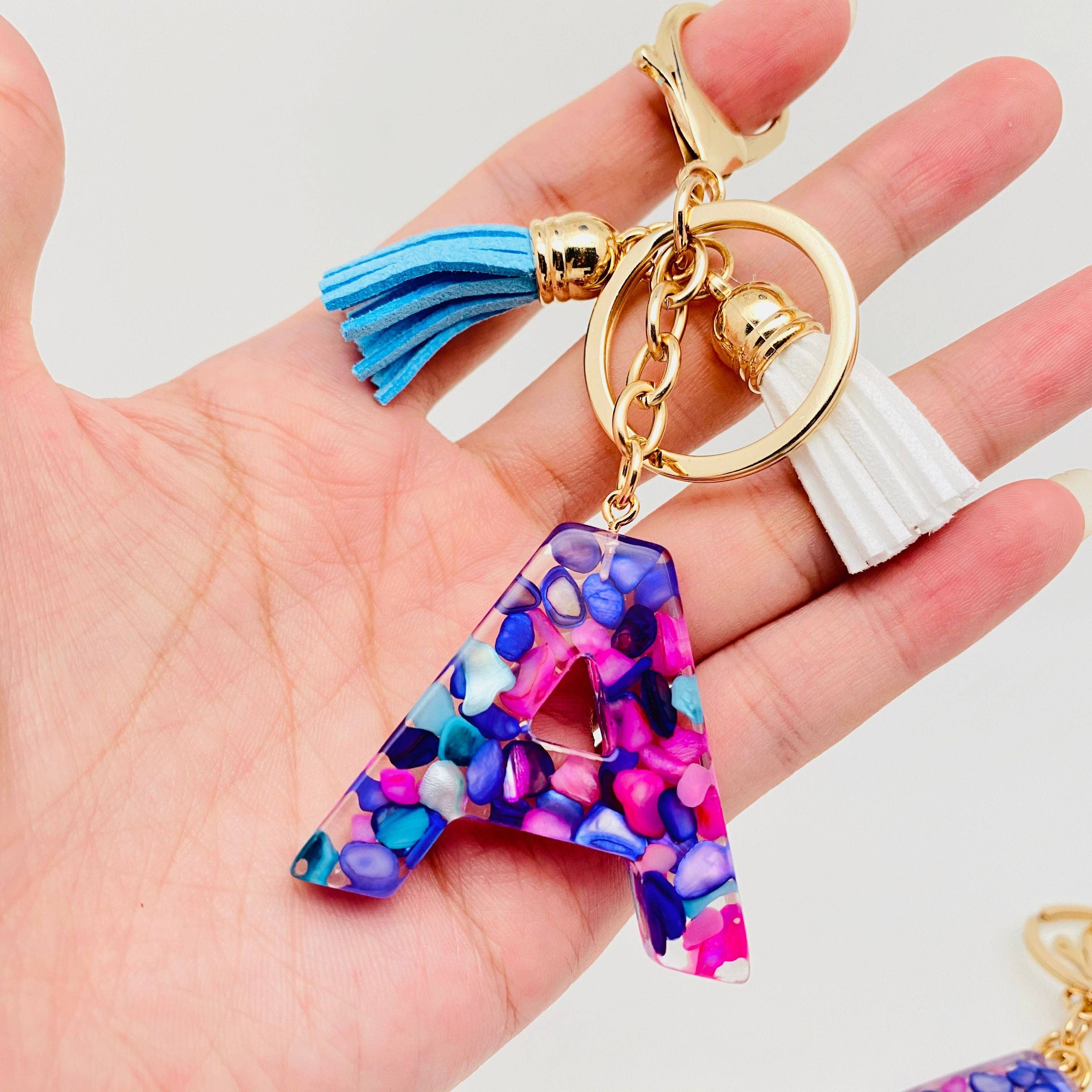 Resin Confetti Keychains with Tassel | Blue