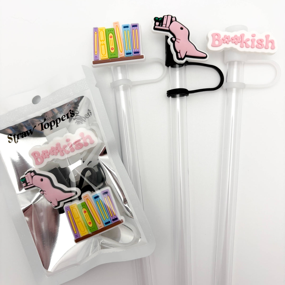 Straw Topper 3 pack | Bookish Theme, Pastel Books, Cute Dino
