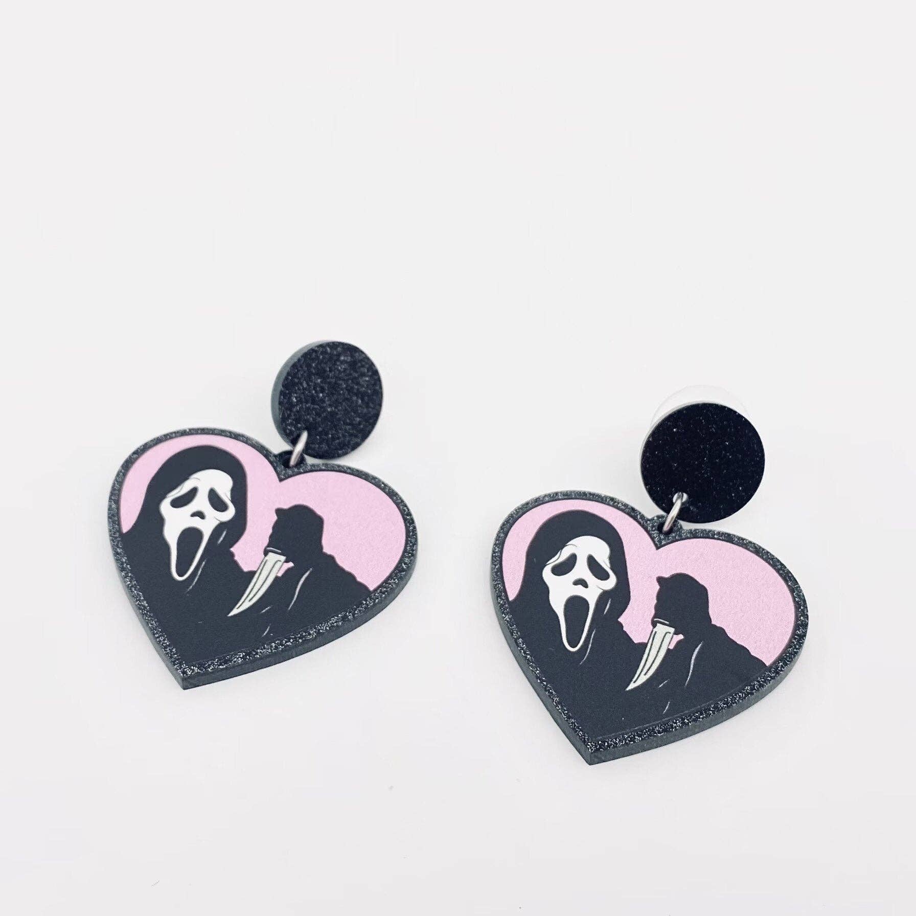 Ghost Face Acrylic Heart-Shaped Earrings