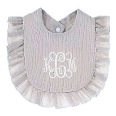 Monogrammed Muslin Ruffle Baby Bib