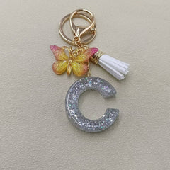 Resin Glitter Initials Keychain | Silver