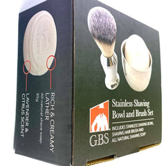 G.B.S Wet Shaving Set | Stainless Shaving Brush, Bowl + Soap