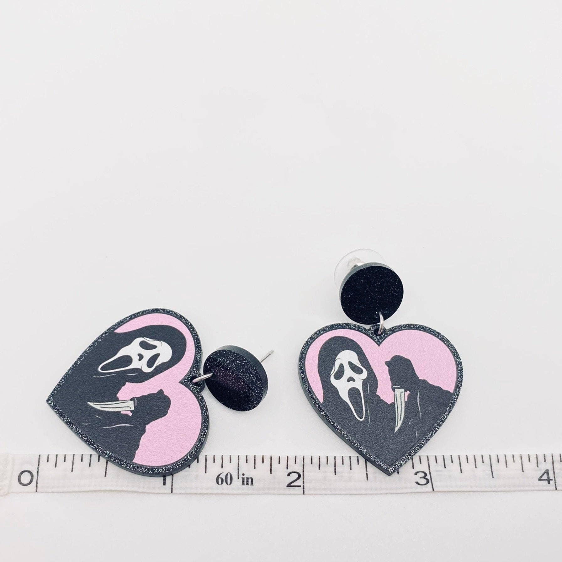 Ghost Face Acrylic Heart-Shaped Earrings