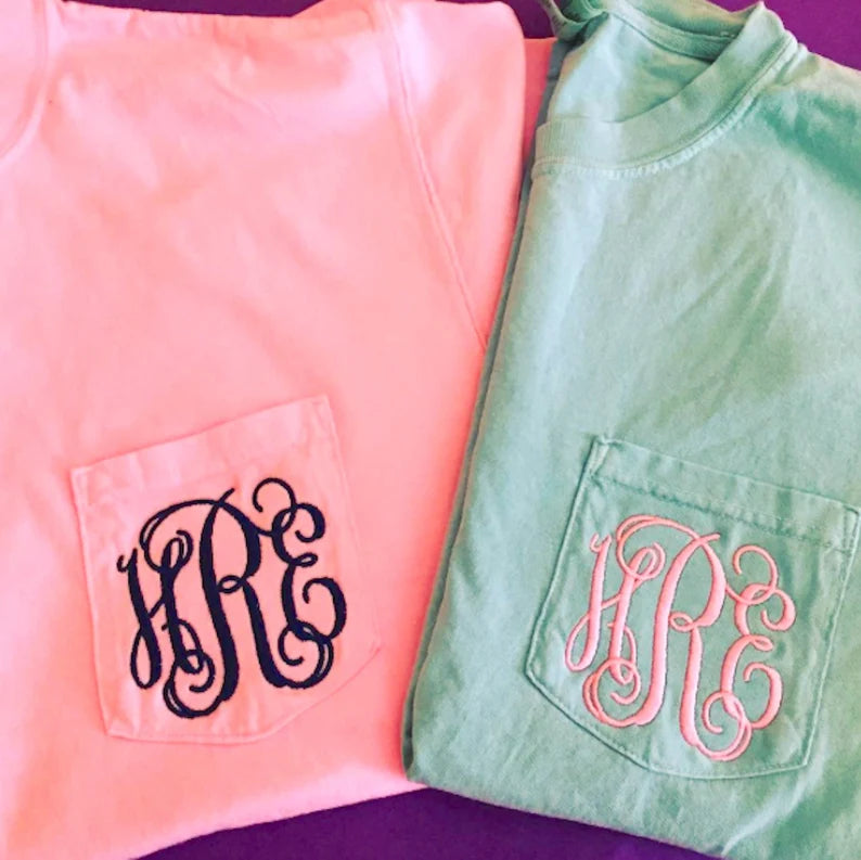 Monogrammed Comfort Colors Pocket Short Sleeve T-Shirt