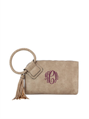 Monogrammed Braided Ring Handle Wristlet Clutch